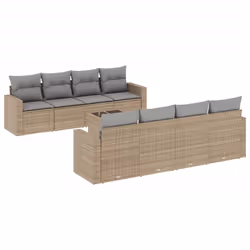 Set Divano da Giardino 9 pz con Cuscini Beige in Polyrattancod mxl 113511 - Vista aggiuntiva 2