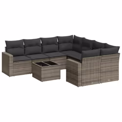 Set Divano da Giardino 9 pz con Cuscini Grigio in Polyrattancod mxl 87516 - Vista aggiuntiva 2