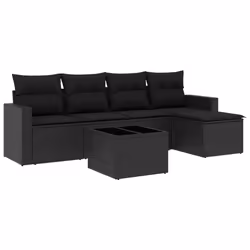 vidaXL Set Divano da Giardino 6 pz con Cuscini Nero in Polyrattan - Vista aggiuntiva 2