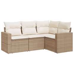 vidaXL Set Divano da Giardino 4 pz con Cuscini Beige in Polyrattan - Vista aggiuntiva 2