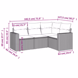 vidaXL Set Divano da Giardino 4 pz con Cuscini Beige in Polyrattan - Vista aggiuntiva 3