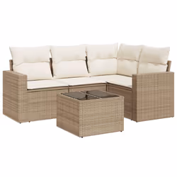 vidaXL Set Divano da Giardino 5 pz con Cuscini Beige in Polyrattan - Vista aggiuntiva 2