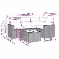 vidaXL Set Divano da Giardino 5 pz con Cuscini Beige in Polyrattan - Vista aggiuntiva 3