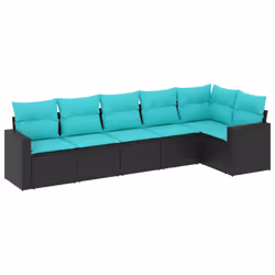 vidaXL Set Divani da Giardino 6 pz con Cuscini Nero in Polyrattan - Vista aggiuntiva 2