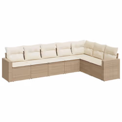 Set Divani da Giardino 7 pz con Cuscini Beige in Polyrattancod mxl 87090 - Vista aggiuntiva 2