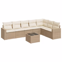 vidaXL Set Divano da Giardino 8 pz con Cuscini Beige in Polyrattan - Vista aggiuntiva 2