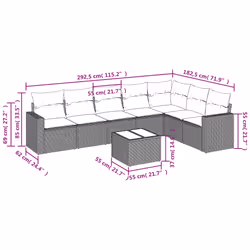 vidaXL Set Divano da Giardino 8 pz con Cuscini Beige in Polyrattan - Vista aggiuntiva 3