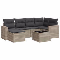 vidaXL Set Divani da Giardino 7pz con Cuscini Grigio Chiaro Polyrattan - Vista aggiuntiva 2