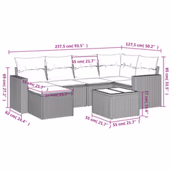 vidaXL Set Divani da Giardino 7pz con Cuscini Grigio Chiaro Polyrattan - Vista aggiuntiva 3