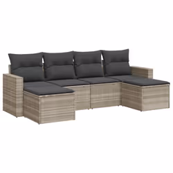 vidaXL Set Divano da Giardino 6pz con Cuscini Grigio Chiaro Polyrattan - Vista aggiuntiva 2