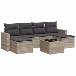 vidaXL Set Divani da Giardino 7pz con Cuscini Grigio Chiaro Polyrattan - Vista aggiuntiva 2