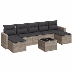vidaXL Set Divano da Giardino 8pz con Cuscini Grigio Chiaro Polyrattan - Vista aggiuntiva 2