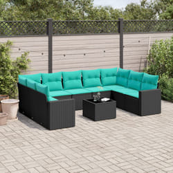 vidaXL Set Divani da Giardino 10 pz con Cuscini Nero in Polyrattan