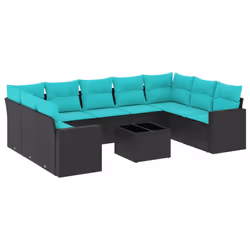 vidaXL Set Divani da Giardino 10 pz con Cuscini Nero in Polyrattan - Vista aggiuntiva 2