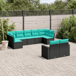 vidaXL Set Divani da Giardino 9 pz con Cuscini Nero in Polyrattan