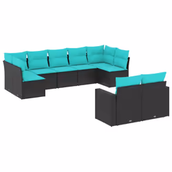 vidaXL Set Divani da Giardino 9 pz con Cuscini Nero in Polyrattan - Vista aggiuntiva 2