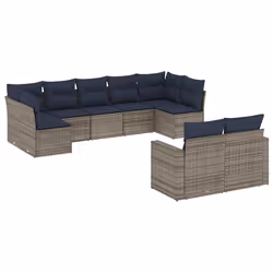 vidaXL Set Divani da Giardino 9 pz con Cuscini Grigio in Polyrattan - Vista aggiuntiva 2