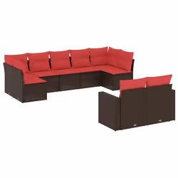 vidaXL Set Divani da Giardino 9pz con Cuscini Marrone in Polyrattan - Vista aggiuntiva 2