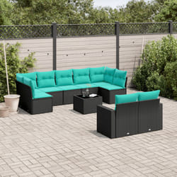 vidaXL Set Divani da Giardino 10 pz con Cuscini Nero in Polyrattan