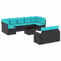 vidaXL Set Divani da Giardino 10 pz con Cuscini Nero in Polyrattan - Vista aggiuntiva 2