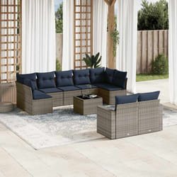 vidaXL Set Divani da Giardino 10 pz con Cuscini Grigio in Polyrattan