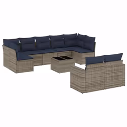 vidaXL Set Divani da Giardino 10 pz con Cuscini Grigio in Polyrattan - Vista aggiuntiva 2