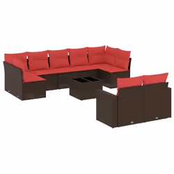 vidaXL Set Divani da Giardino 10pz con Cuscini in Polyrattan Marrone - Vista aggiuntiva 2