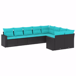 vidaXL Set Divani da Giardino 9 pz con Cuscini Nero in Polyrattan - Vista aggiuntiva 2
