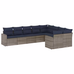 vidaXL Set Divani da Giardino 9 pz con Cuscini Grigio in Polyrattan - Vista aggiuntiva 2