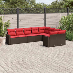 vidaXL Set Divani da Giardino 9pz con Cuscini Marrone in Polyrattan