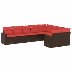 vidaXL Set Divani da Giardino 9pz con Cuscini Marrone in Polyrattan - Vista aggiuntiva 2
