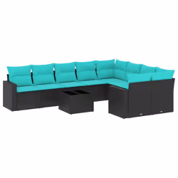 vidaXL Set Divani da Giardino 10 pz con Cuscini Nero in Polyrattan - Vista aggiuntiva 2