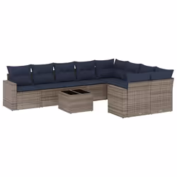 vidaXL Set Divani da Giardino 10 pz con Cuscini Grigio in Polyrattan - Vista aggiuntiva 2