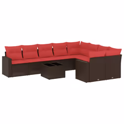 vidaXL Set Divani da Giardino 10pz con Cuscini in Polyrattan Marrone - Vista aggiuntiva 2