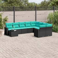 vidaXL Set Divani da Giardino 10 pz con Cuscini Nero in Polyrattan
