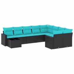 vidaXL Set Divani da Giardino 10 pz con Cuscini Nero in Polyrattan - Vista aggiuntiva 2
