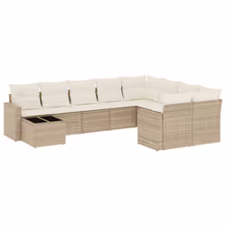 vidaXL Set Divano da Giardino 10 pz con Cuscini Beige in Polyrattan - Vista aggiuntiva 2