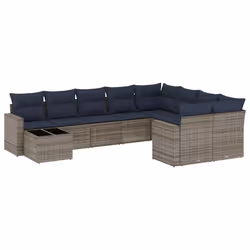 vidaXL Set Divani da Giardino 10 pz con Cuscini Grigio in Polyrattan - Vista aggiuntiva 2