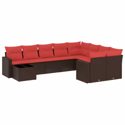 vidaXL Set Divani da Giardino 10pz con Cuscini in Polyrattan Marrone - Vista aggiuntiva 2