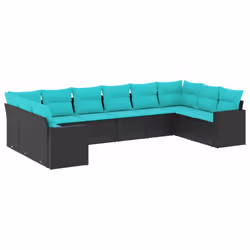 vidaXL Set Divani da Giardino 10 pz con Cuscini Nero in Polyrattan - Vista aggiuntiva 2