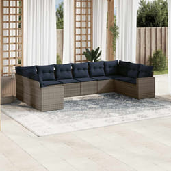 vidaXL Set Divani da Giardino 10 pz con Cuscini Grigio in Polyrattan