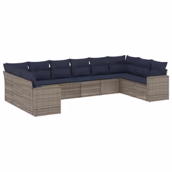vidaXL Set Divani da Giardino 10 pz con Cuscini Grigio in Polyrattan - Vista aggiuntiva 2