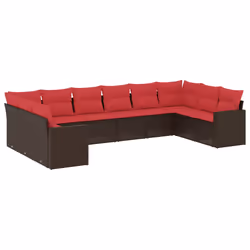 vidaXL Set Divani da Giardino 10pz con Cuscini in Polyrattan Marrone - Vista aggiuntiva 2