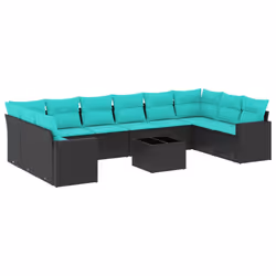 vidaXL Set Divani da Giardino 11 pz con Cuscini in Polyrattan Nero - Vista aggiuntiva 2