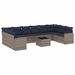 vidaXL Set Divani da Giardino 11 pz con Cuscini in Polyrattan Grigio - Vista aggiuntiva 2