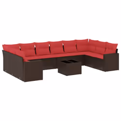vidaXL Set Divani da Giardino 11 pz con Cuscini Polyrattan Marrone - Vista aggiuntiva 2