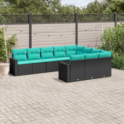 vidaXL Set Divani da Giardino 10 pz con Cuscini Nero in Polyrattan