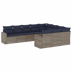 vidaXL Set Divani da Giardino 10 pz con Cuscini Grigio in Polyrattan - Vista aggiuntiva 2