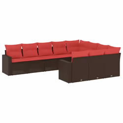 vidaXL Set Divani da Giardino 10pz con Cuscini in Polyrattan Marrone - Vista aggiuntiva 2