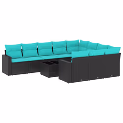 vidaXL Set Divani da Giardino 11 pz con Cuscini in Polyrattan Nero - Vista aggiuntiva 2